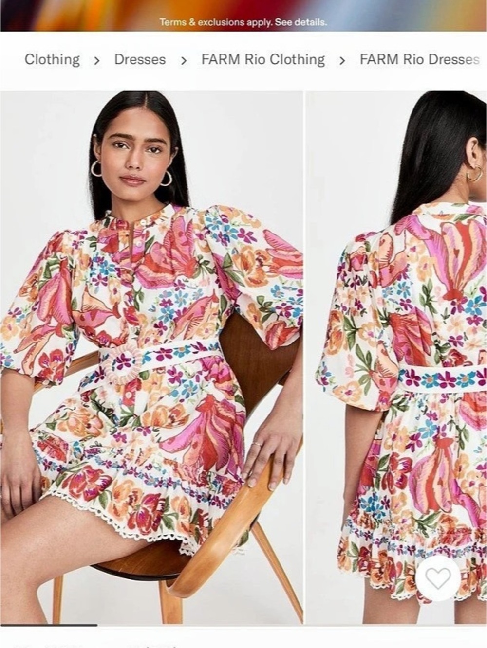 Farm Rio Spring Bananas Belt Mini Dress Pink & White